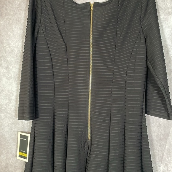 Julian Taylor New York Black Ribbed A-Line Dress Quarter Sleeves | Size 14 NWT - Picture 8 of 14